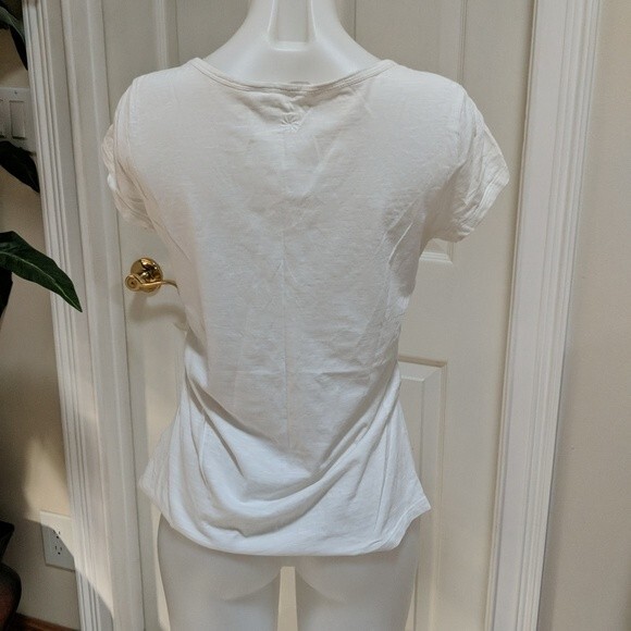 Athleta White Short Sleeve Top w/Ruching and Embroidery Size Small - Picture 5 of 11